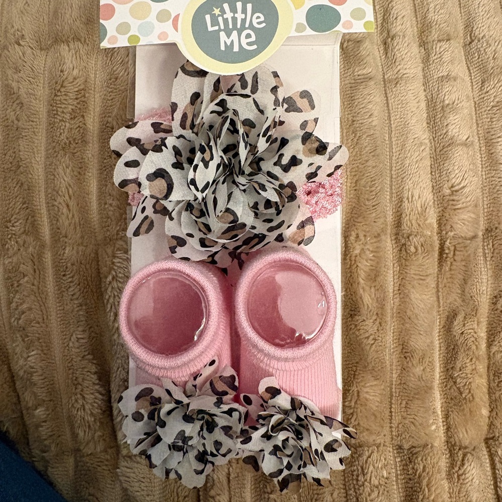 Little Me Pink Socks with Leopard Floral Accents (0-12 m)